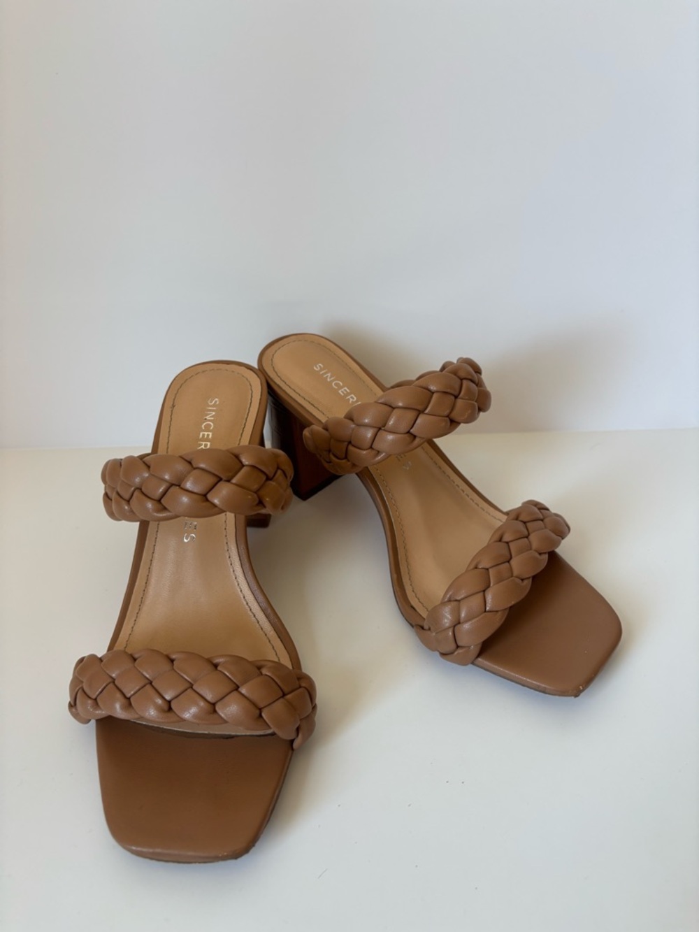 Sincerely Jules Tan Braided Strap Block Heel Sandals sz 6.5
